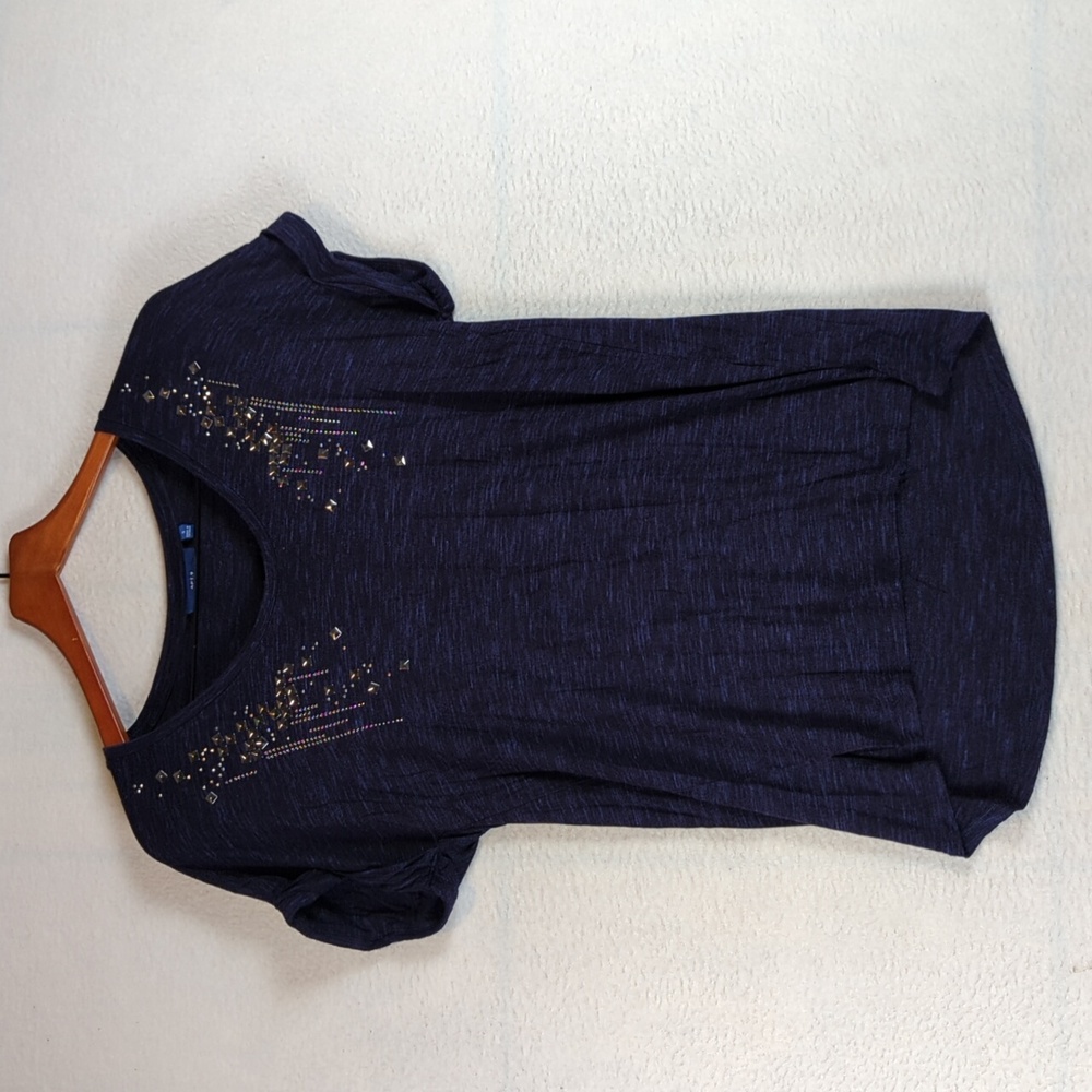 Apt. 9 Royal Blue Embellished Beaded Casual Short Sleeve Shirt S